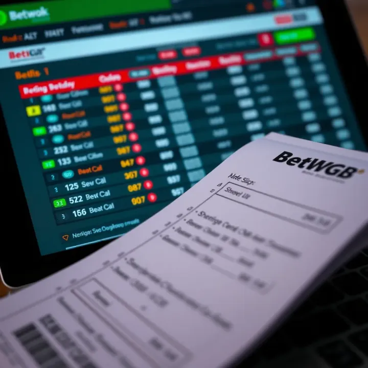 Mobile device showing Betwgb betting platform with navigation and account features accessible